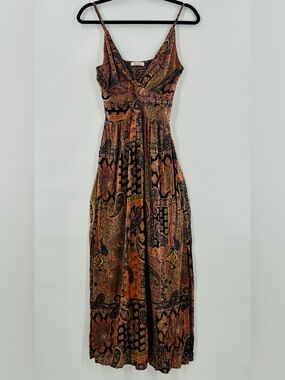FAVEUR Eclectic Unique Boutique Floral Paisley Sleeveless Boho Maxi Dress Sz S